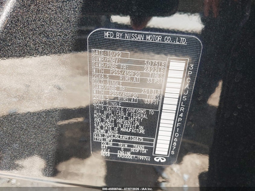 2023 Infiniti Qx55 Sensory Awd VIN: 3PCAJ5LR4PF106875 Lot: 45558744