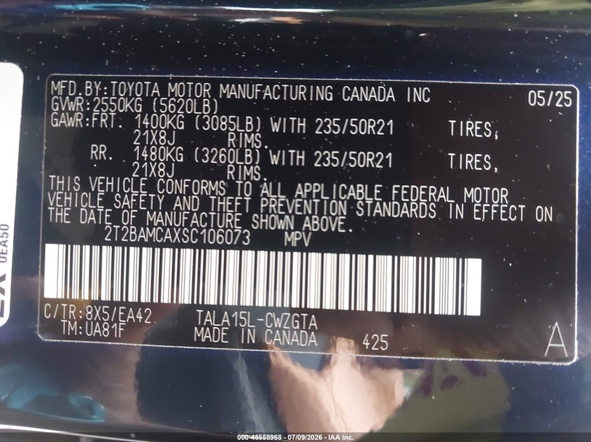 VIN 2T2BAMCAXSC106073 2025 LEXUS RX 350 PREMIUM