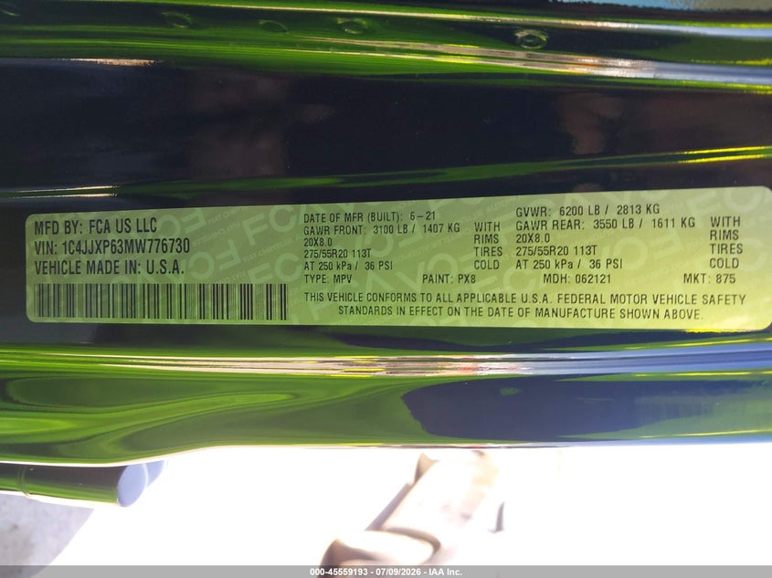 2021 Jeep Wrangler 4Xe Unlimited Sahara 4X4 VIN: 1C4JJXP63MW776730 Lot: 45559193