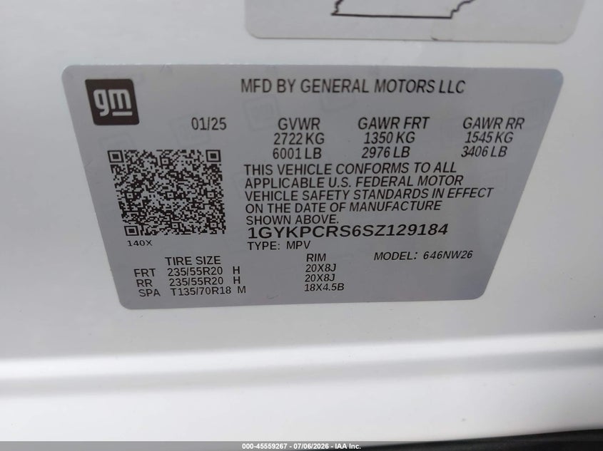 2025 Cadillac Xt6 Fwd Premium Luxury VIN: 1GYKPCRS6SZ129184 Lot: 45559267