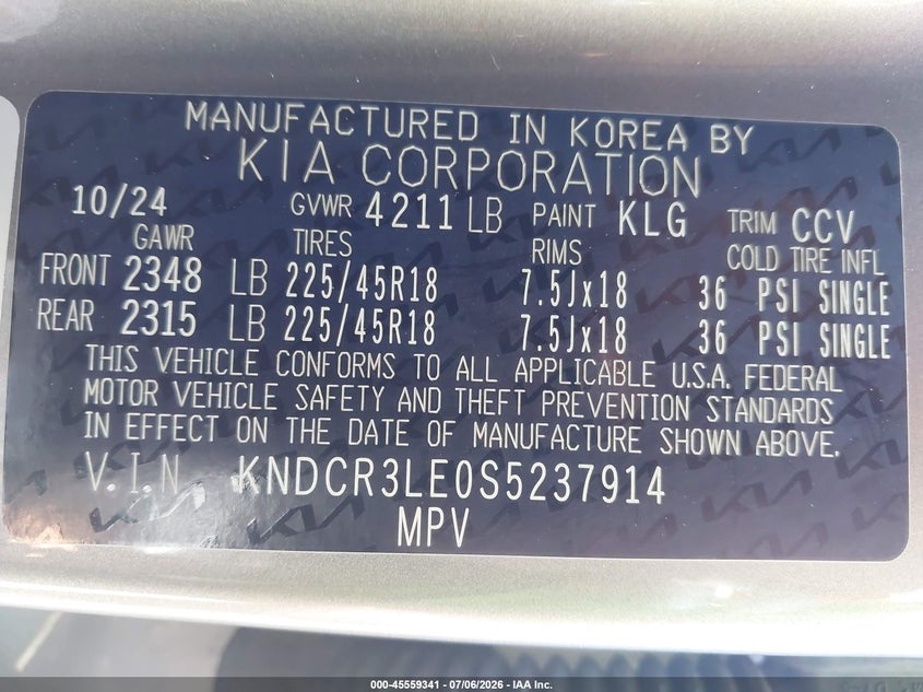 2025 Kia Niro Ex Touring VIN: KNDCR3LE0S5237914 Lot: 45559341
