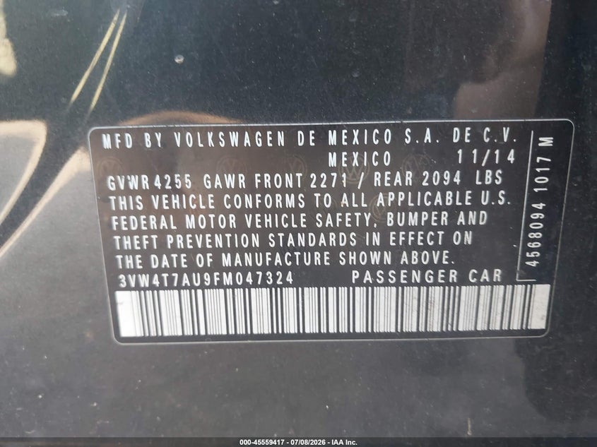 2015 Volkswagen Golf Gti 2.0T Se 4-Door VIN: 3VW4T7AU9FM047324 Lot: 45559417