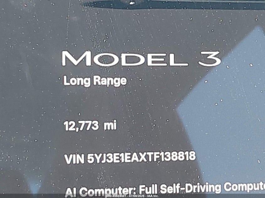 2026 Tesla Model 3 Premium Rear-Wheel Drive/Rear-Wheel Drive VIN: 5YJ3E1EAXTF138818 Lot: 45559481