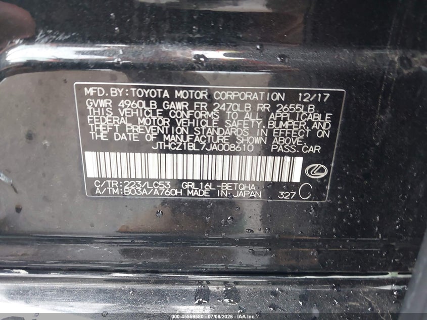 2018 Lexus Gs 350 VIN: JTHCZ1BL7JA008610 Lot: 45559580
