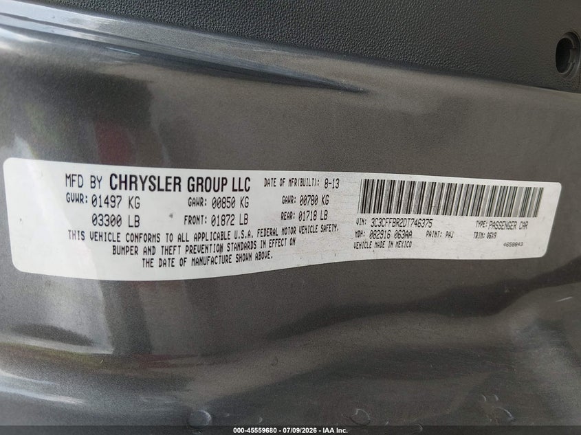 2013 Fiat 500 Sport Cattiva VIN: 3C3CFFBR2DT746375 Lot: 45559680
