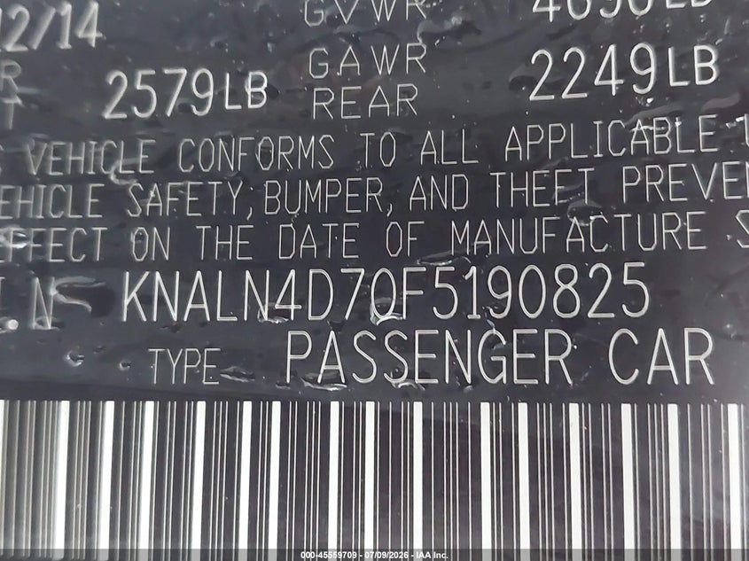2015 Kia Cadenza Premium VIN: KNALN4D70F5190825 Lot: 45559709