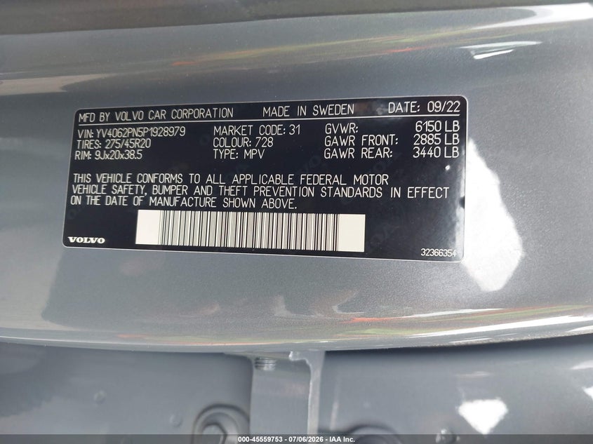 2023 Volvo Xc90 B6 Plus 7-Seater VIN: YV4062PN5P1928979 Lot: 45559753