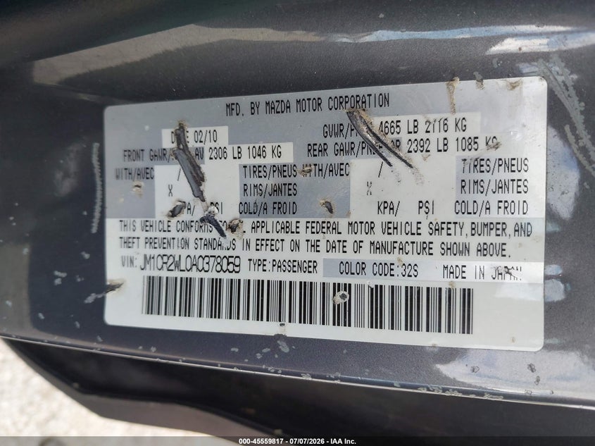 2010 Mazda Mazda5 Sport VIN: JM1CR2WL0A0378059 Lot: 45559817