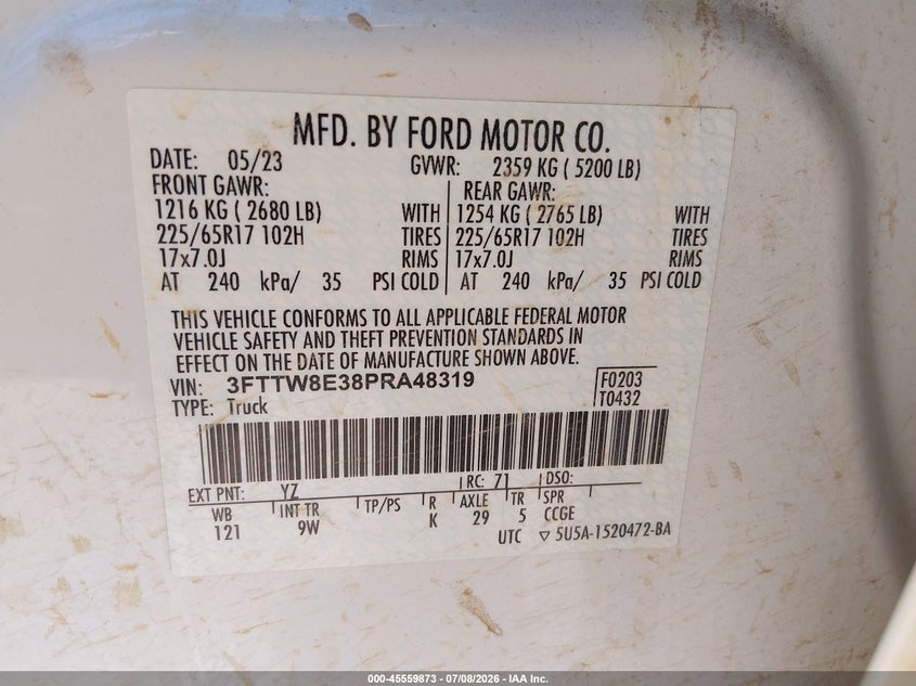 2023 Ford Maverick Xl VIN: 3FTTW8E38PRA48319 Lot: 45559873