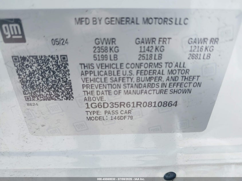2024 Cadillac Ct5-V V-Series Blackwing VIN: 1G6D35R61R0810864 Lot: 45560030