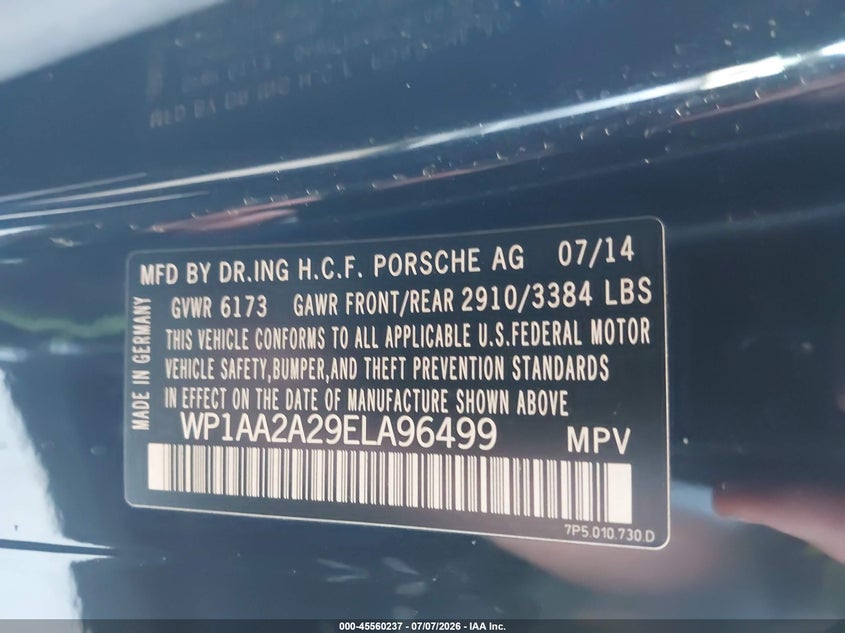 2014 Porsche Cayenne VIN: WP1AA2A29ELA96499 Lot: 45560237