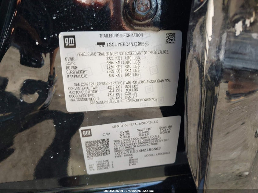 CHEVROLET SILVERADO 1500 LTD 2022 VIN 1GCUYEED4NZ185563
