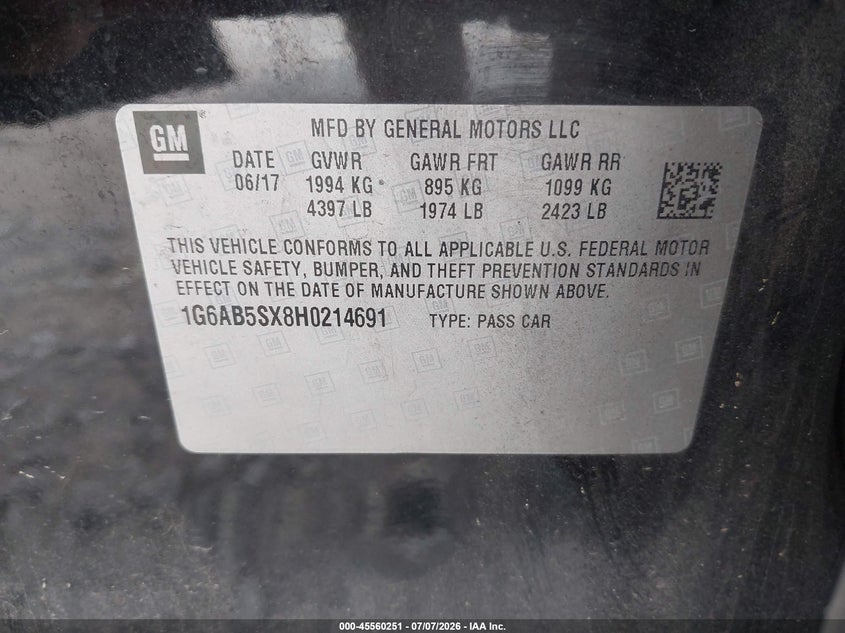 2017 Cadillac Ats Luxury VIN: 1G6AB5SX8H0214691 Lot: 45560251