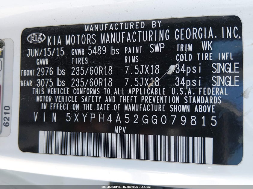 2016 KIA SORENTO SPORT UTILITY VEHICLE 3.3L V-6 DI, DOHC, VVT, 290HP