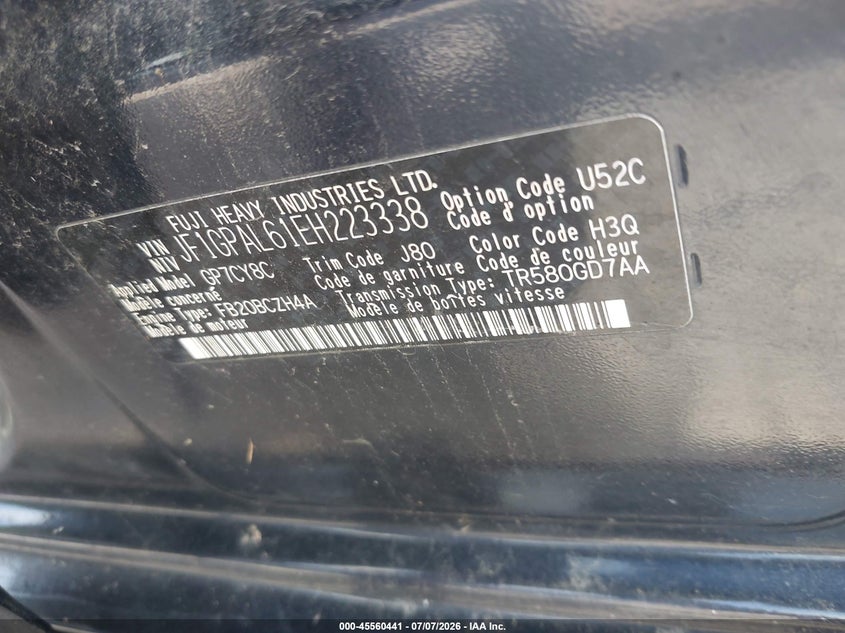 2014 SUBARU IMPREZA HATCHBACK 2.0L H-4 DOHC, VVT, 148HP