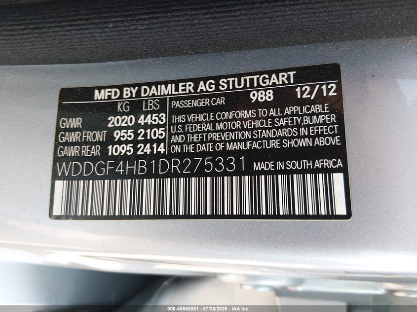 2013 Mercedes-Benz C 250 Sport VIN: WDDGF4HB1DR275331 Lot: 45560551