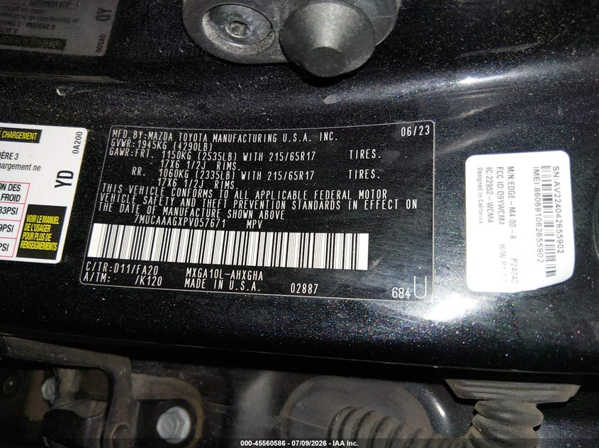 2023 Toyota Corolla Cross Le VIN: 7MUCAAAGXPV057671 Lot: 45560586