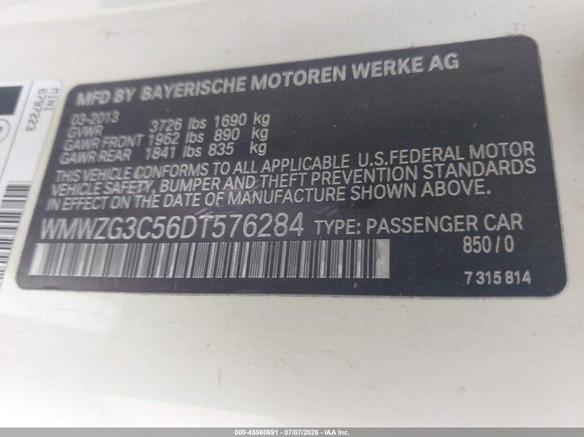2013 Mini Clubman Cooper S VIN: WMWZG3C56DT576284 Lot: 45560691