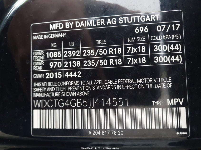 2018 Mercedes-Benz Gla 250 4Matic VIN: WDCTG4GB5JJ414551 Lot: 45561015