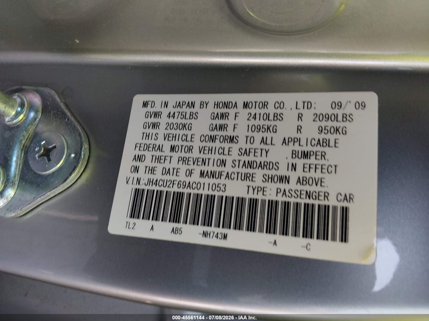 2010 Acura Tsx 2.4 VIN: JH4CU2F69AC011053 Lot: 45561144