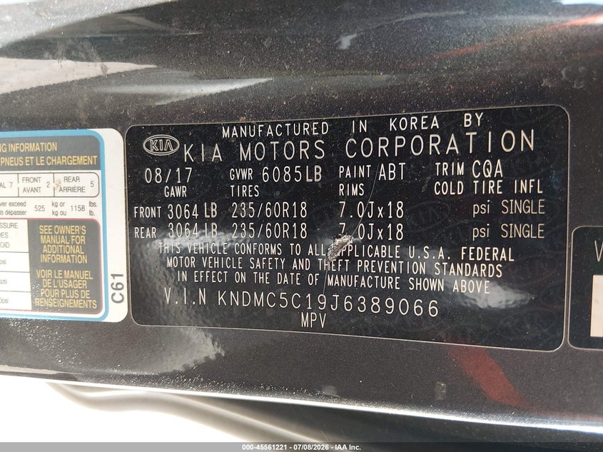 2018 Kia Sedona Sx VIN: KNDMC5C19J6389066 Lot: 45561221