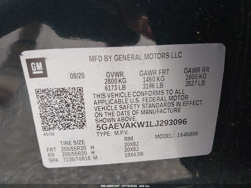 2020 Buick Enclave Awd Essence VIN: 5GAEVAKW1LJ293096 Lot: 45561347