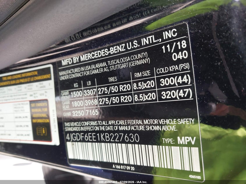 2019 Mercedes-Benz Gls 450 4Matic VIN: 4JGDF6EE1KB227630 Lot: 45561403