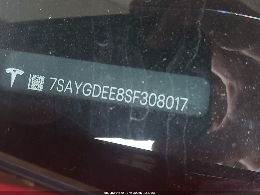 2025 Tesla Model Y Long Range Dual Motor All-Wheel Drive VIN: 7SAYGDEE8SF308017 Lot: 45561572