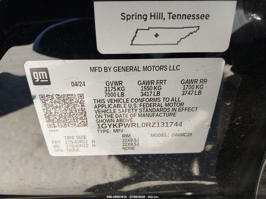 2024 Cadillac Lyriq Sport W/1Sk VIN: 1GYKPWRL0RZ131744 Lot: 45561610