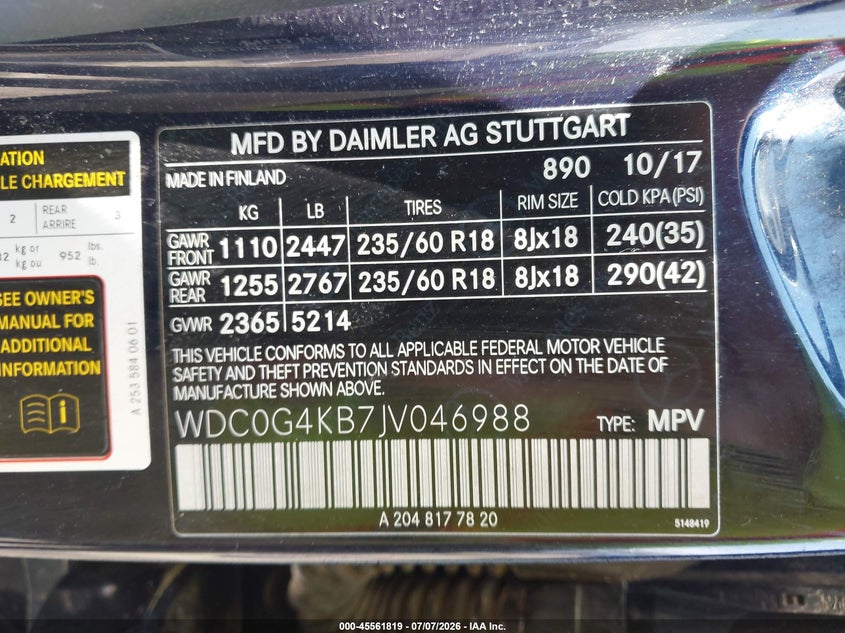 2018 Mercedes-Benz Glc 300 4Matic VIN: WDC0G4KB7JV046988 Lot: 45561819