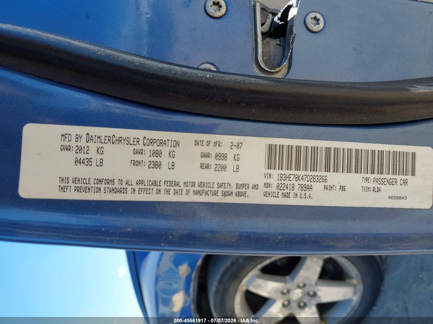 2007 Dodge Caliber R/T VIN: 1B3HE78K47D283266 Lot: 45561917