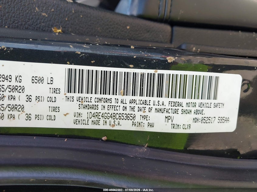 2011 Dodge Durango Crew VIN: 1D4RE4GG4BC653650 Lot: 45562383
