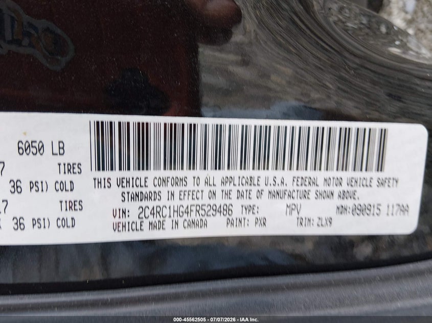 2015 Chrysler Town & Country S VIN: 2C4RC1HG4FR529486 Lot: 45562505