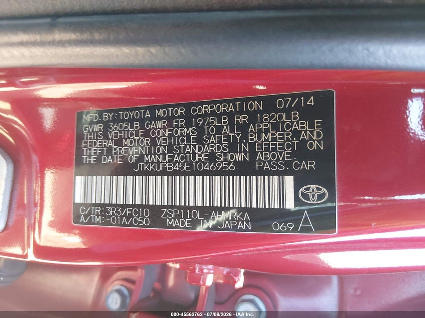 2014 Scion Xd VIN: JTKKUPB45E1046956 Lot: 45562762