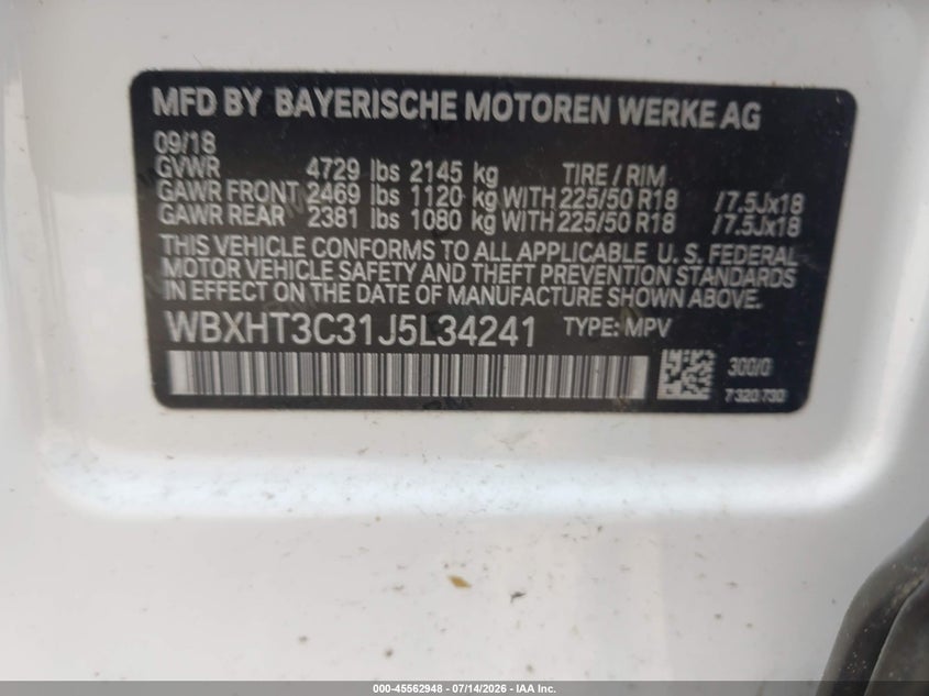 2018 BMW X1 xDrive28I VIN: WBXHT3C31J5L34241 Lot: 45562948