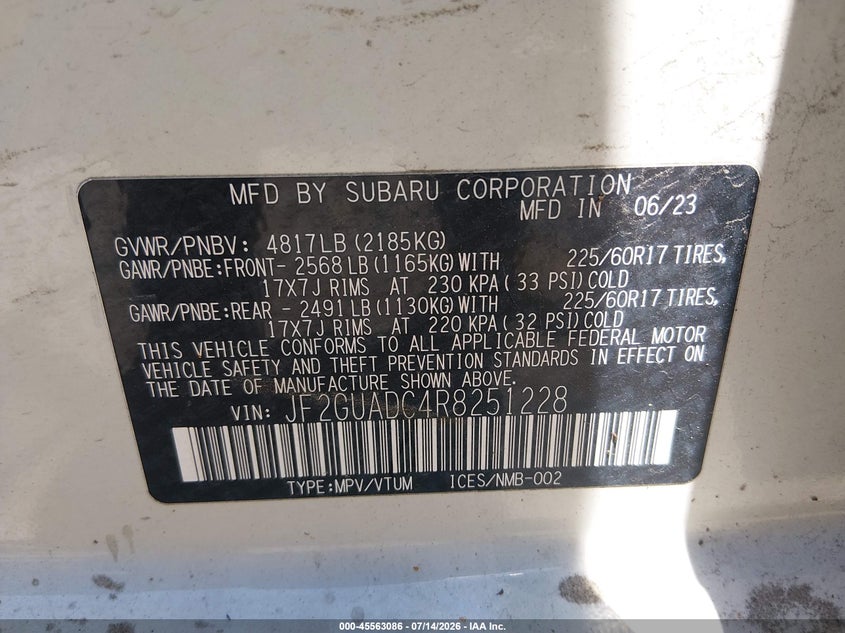 2024 Subaru Crosstrek Premium VIN: JF2GUADC4R8251228 Lot: 45563086