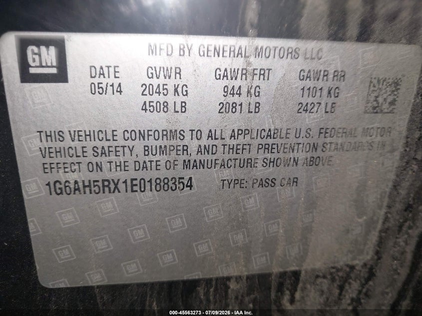 2014 Cadillac Ats Luxury VIN: 1G6AH5RX1E0188354 Lot: 45563273