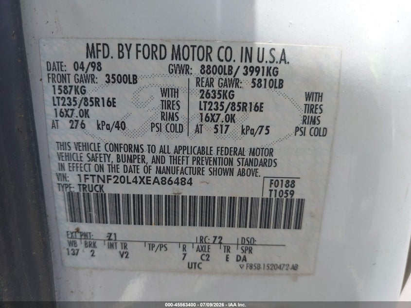 1999 FORD F250 TRUCK 5.4L V-8 235HP
