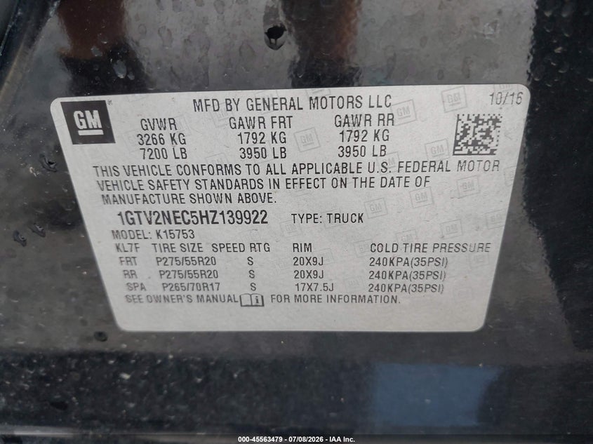 2017 GMC SIERRA TRUCK 5.3L V-8 DI, VVT, 355HP