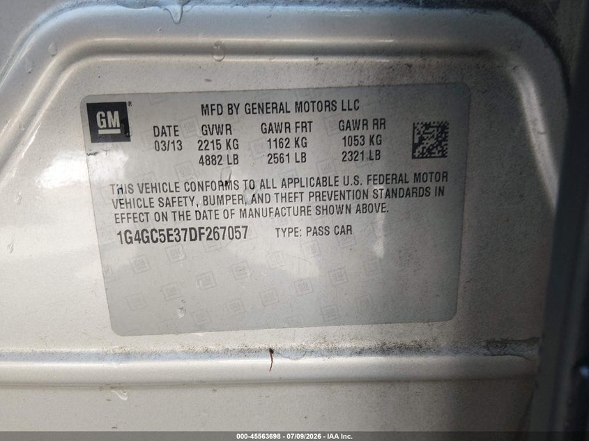 2013 Buick Lacrosse Leather Group VIN: 1G4GC5E37DF267057 Lot: 45563698