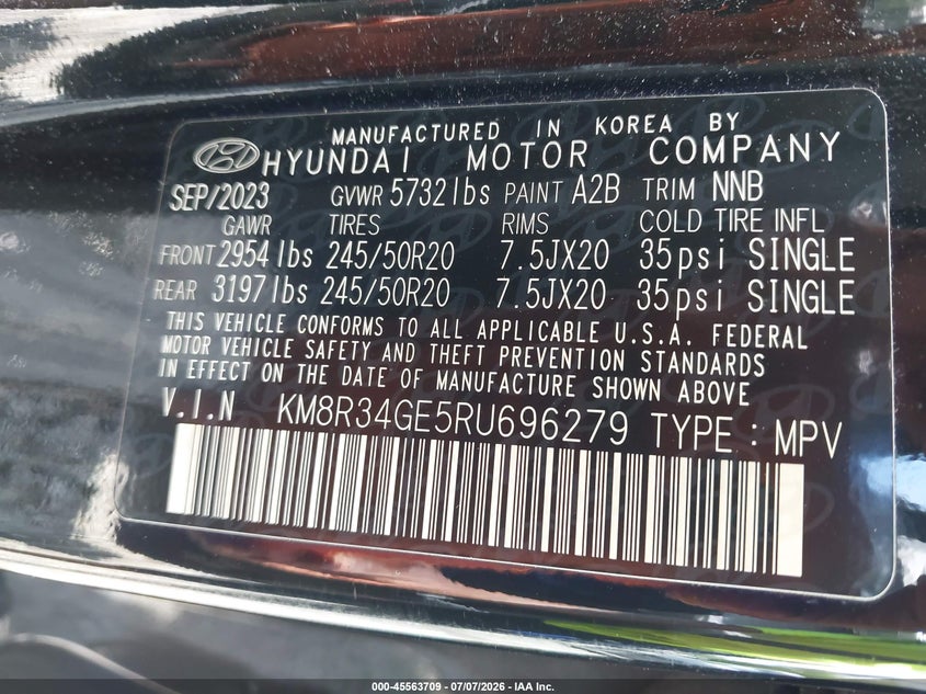 2024 Hyundai Palisade Xrt VIN: KM8R34GE5RU696279 Lot: 45563709