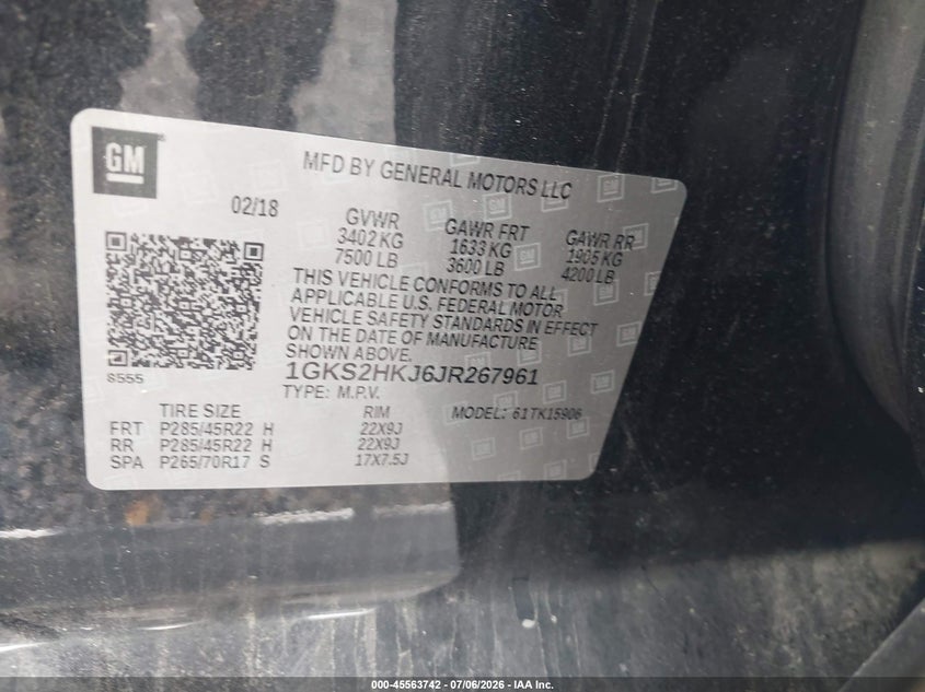 2018 GMC Yukon Xl Denali VIN: 1GKS2HKJ6JR267961 Lot: 45563742