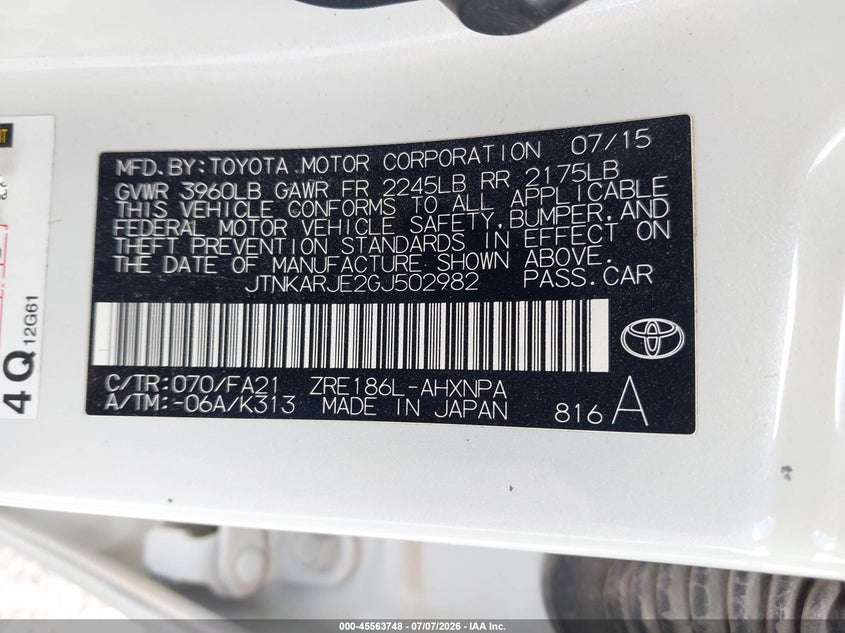 2016 Scion Im VIN: JTNKARJE2GJ502982 Lot: 45563748