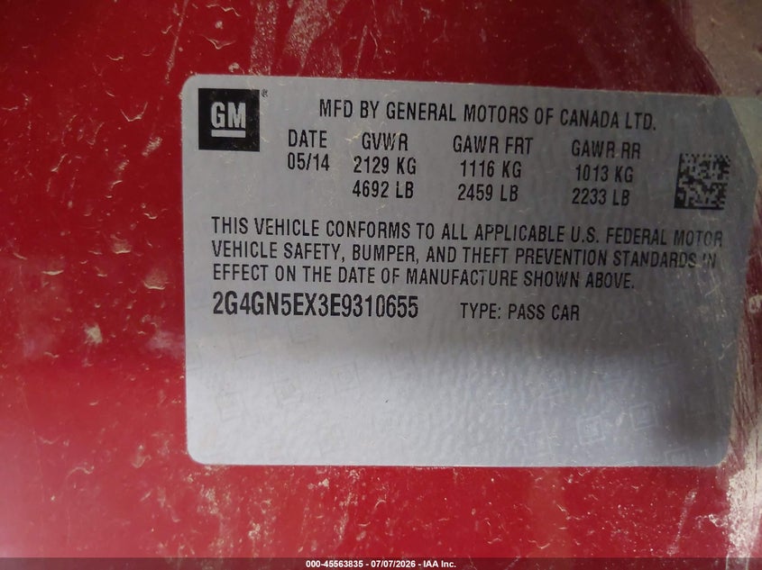2014 Buick Regal Turbo/E-Assist Premium I VIN: 2G4GN5EX3E9310655 Lot: 45563835