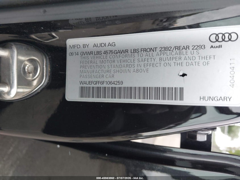 2015 Audi A3 2.0T Premium VIN: WAUEFGFF6F1064259 Lot: 45563860