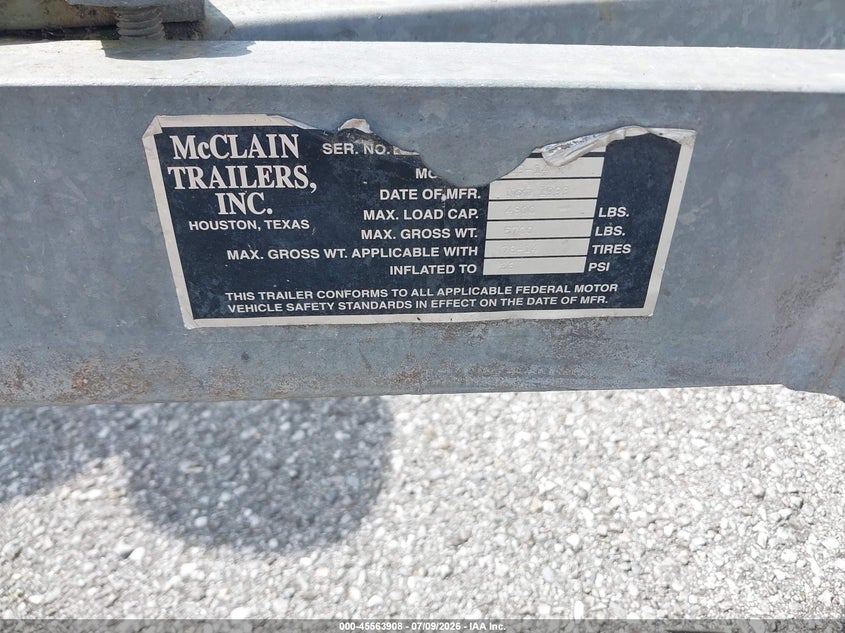 1994 Mcclain Boat Trailer VIN: MCTGALV0011931642 Lot: 45563908