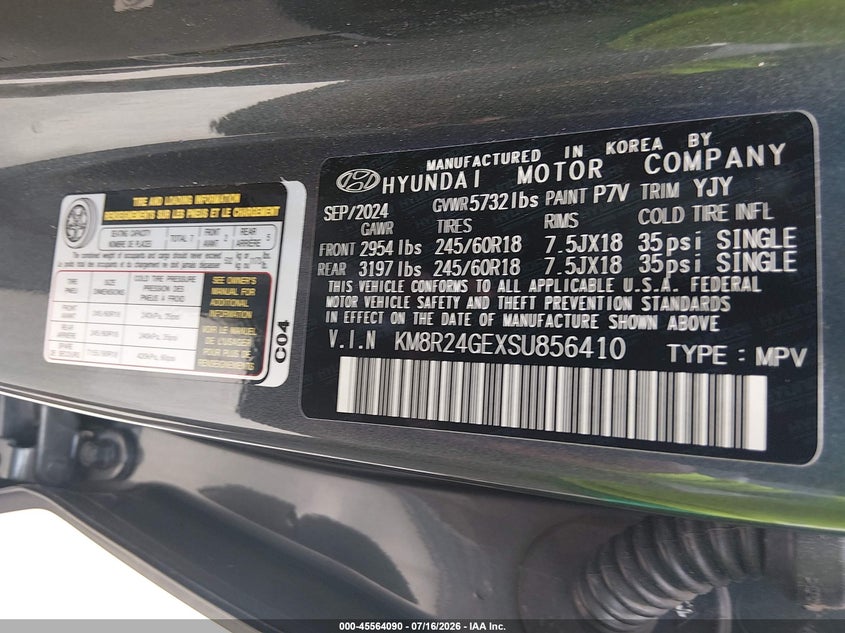 2025 Hyundai Palisade Sel VIN: KM8R24GEXSU856410 Lot: 45564090