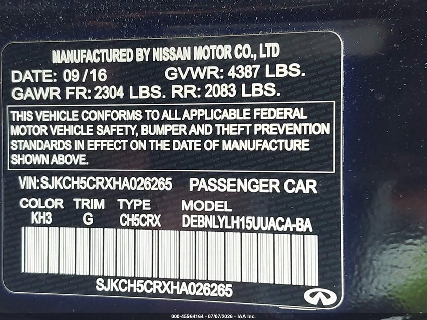 2017 Infiniti Qx30 Premium VIN: SJKCH5CRXHA026265 Lot: 45564164