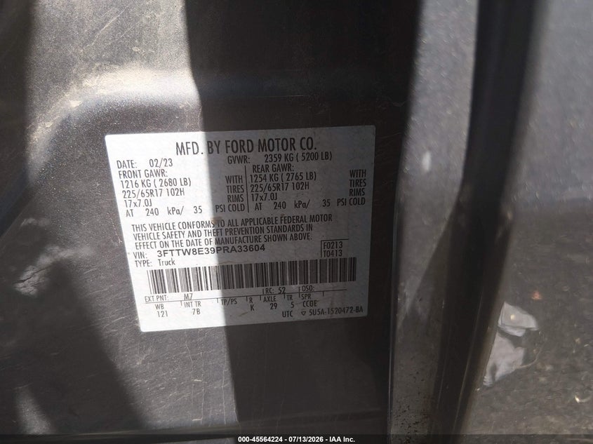2023 Ford Maverick Xlt VIN: 3FTTW8E39PRA33604 Lot: 45564224