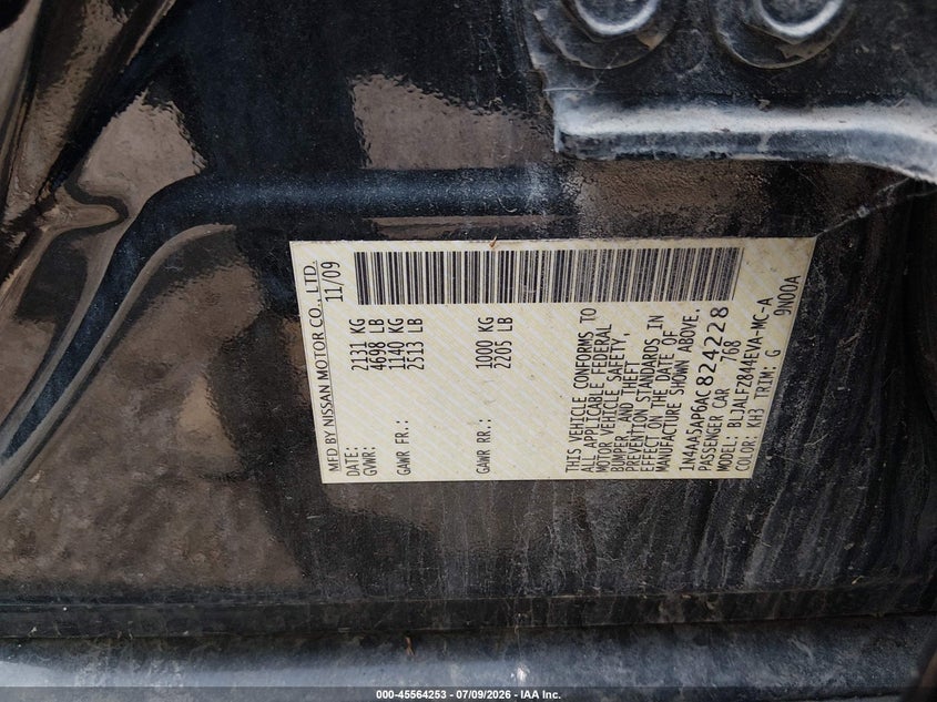 2010 Nissan Maxima 3.5 Sv VIN: 1N4AA5AP6AC824228 Lot: 45564253